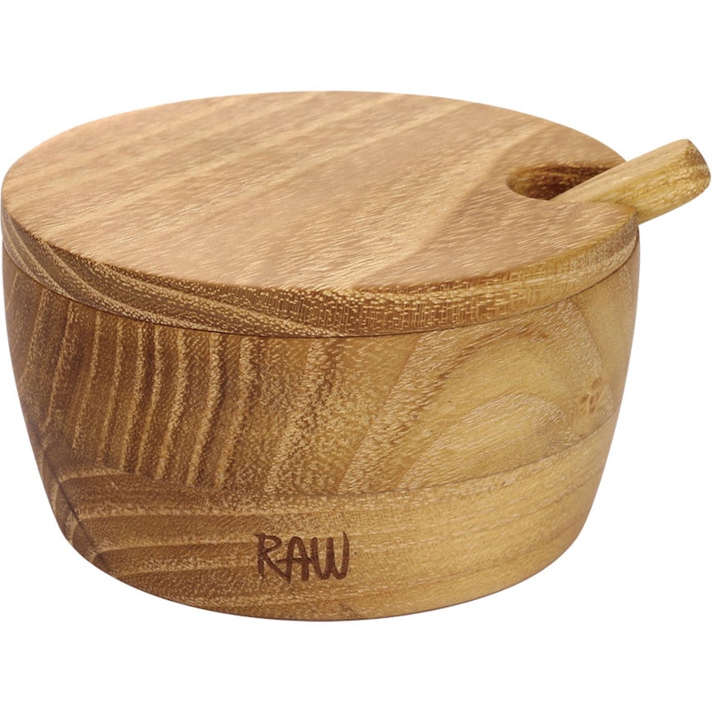 RAW Teak Salt Bowl With Lid & Spoon