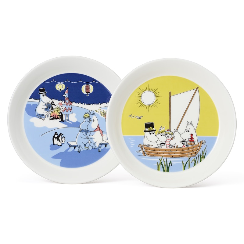 Moomin Plate 2-pack, Sailing & Winter bonfire