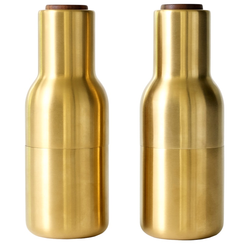 Bottle Grinder Spice Mill 2-pack, Brushed Brass / Walnut