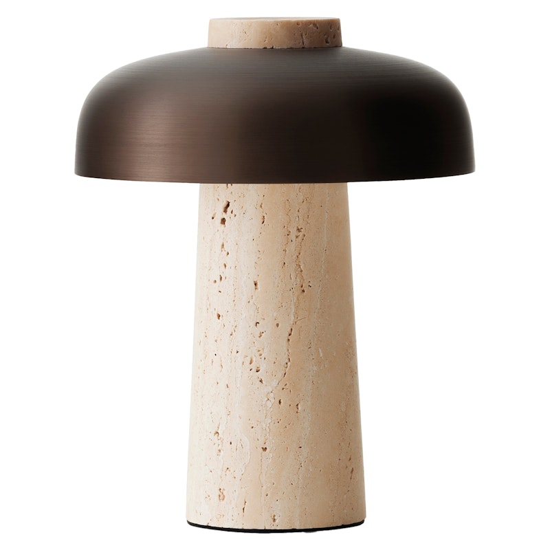 Reverse Table Lamp Portable, Travertine / Bronzed Brass