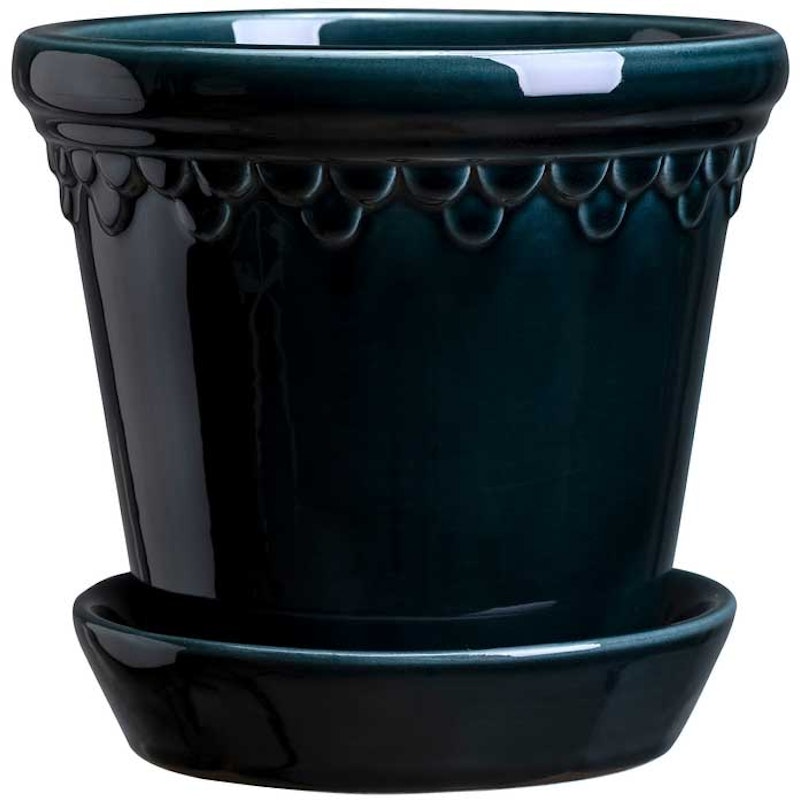 Copenhagen Pot With Saucer 12 cm, Petroleum Blue