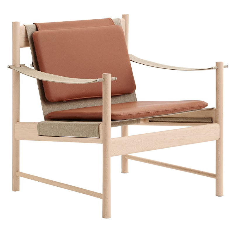 HB Lounge Chair, White Oiled Maple Wood / Leather