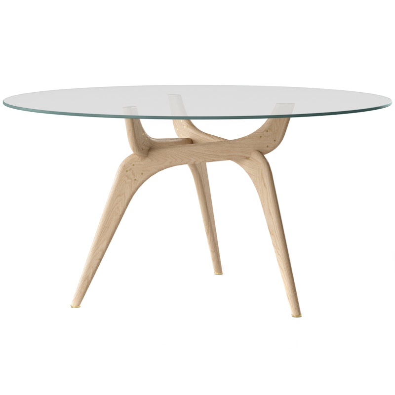 Triiio Dining Table Ø135 cm, Untreated Oak / Clear Glass