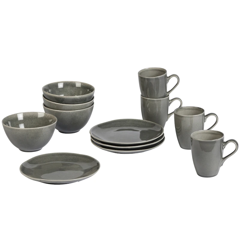 Nordic Rain Breakfast Set 12 Pieces, Grey