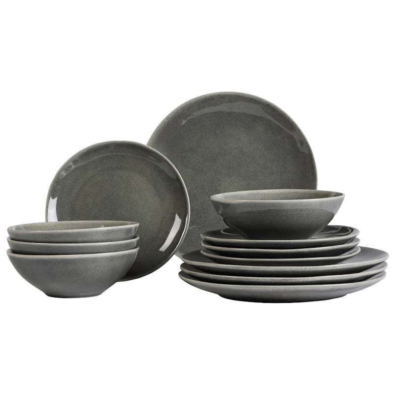 Nordic Rain Tableware Set 12 Pieces, Grey