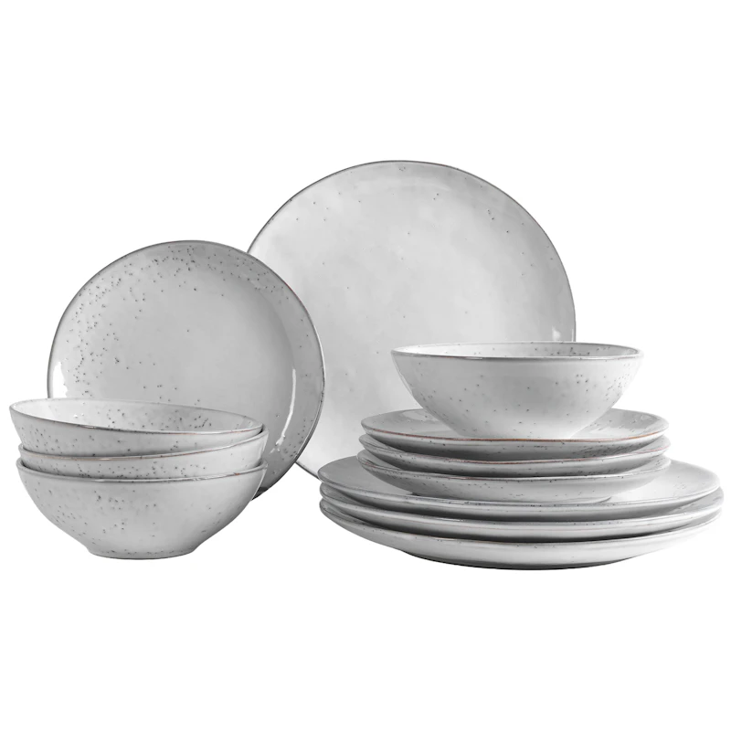 Nordic Sand Tableware Set 12 Pieces, White