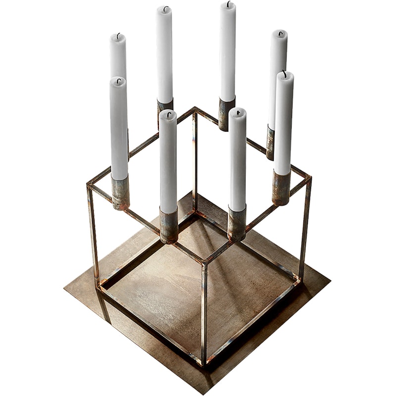 Kubus 8 Candle Holder, Raw Steel