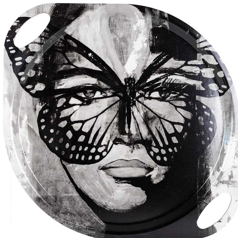 Golden Butterfly B&W Tray With Handles, 38 cm