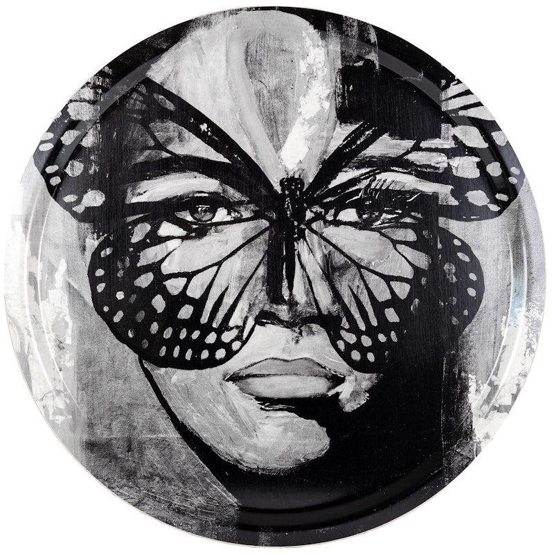 Golden Butterfly B&W Tray, 46 cm