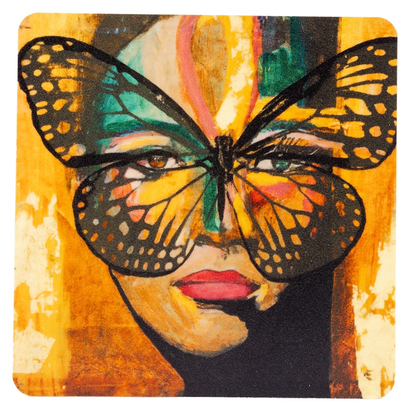 Golden Butterfly Coaster 9x9 cm, Multi