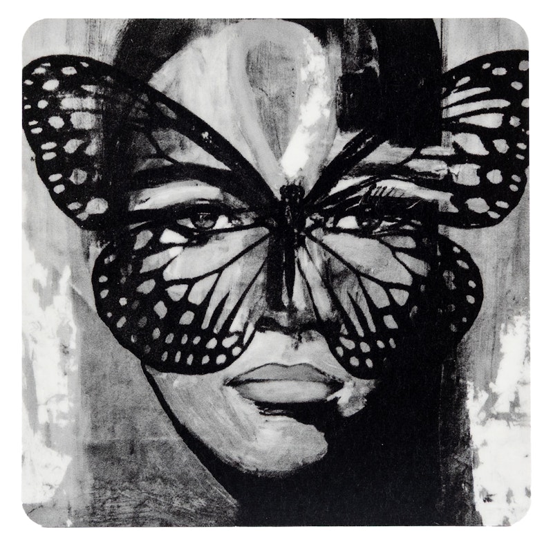 Golden Butterfly B&W Coaster 9x9 cm, Black / White