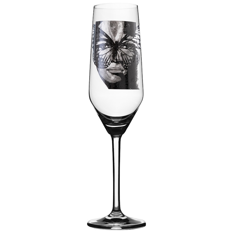 Golden Butterfly B&W Champagne Glass