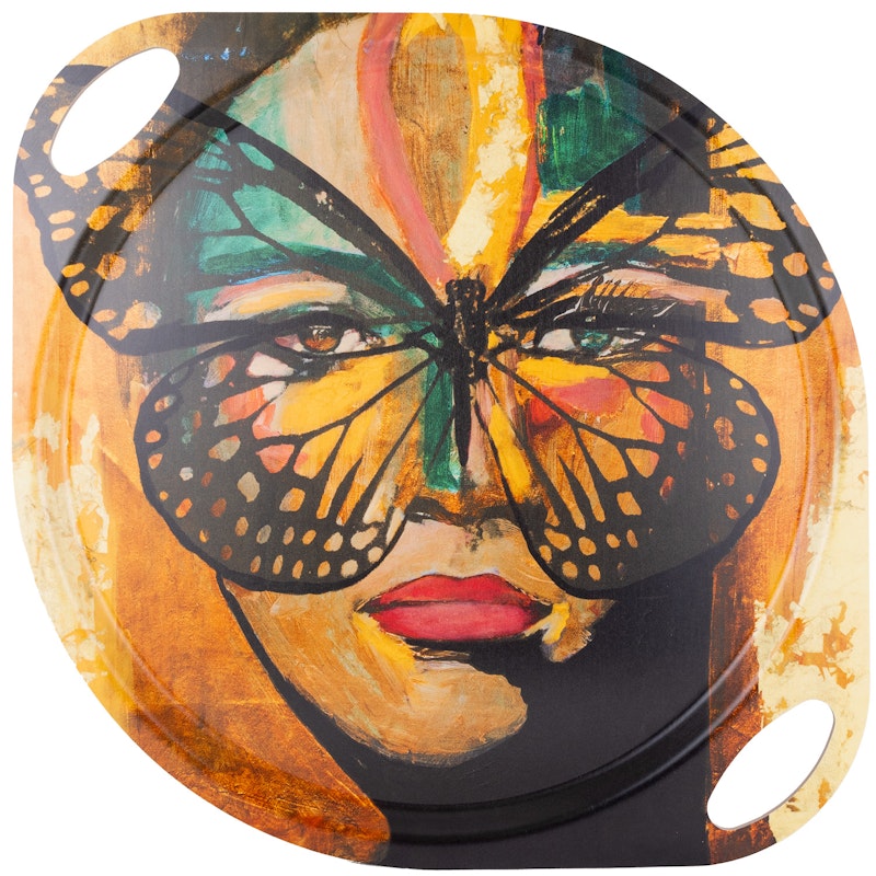 Golden Butterfly Tray With Handles, 38 cm