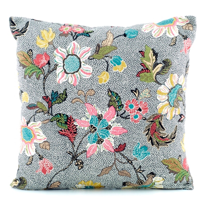 Flower Linen Cushion Cover 50x50 cm, Grey