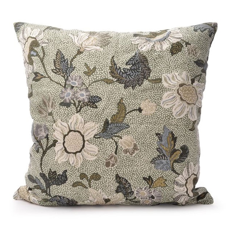 Flower Linen Cushion Cover 50x50 cm, Soft Green