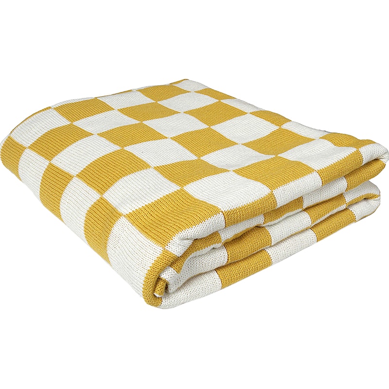 Knitted Check Throw 130x160 cm Yellow