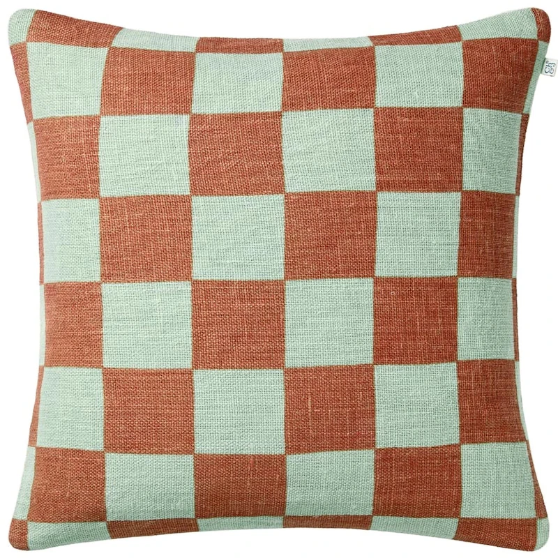 Buffalo Check Cushion Cover 50x50 cm, Aqua / Apricot Orange