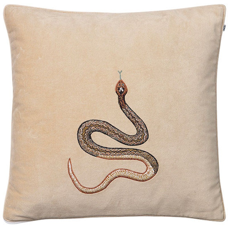 Embroidered Cobra Cushion Cover 50x50 cm, Beige