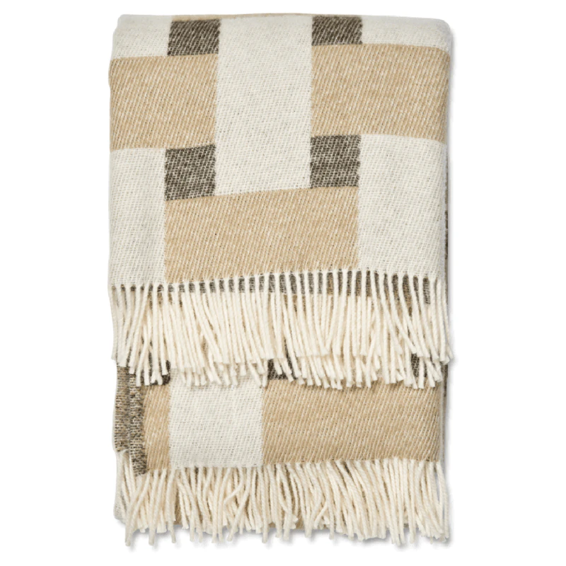 Weave Wool Plaid 130x180 cm, Brown / White / Beige