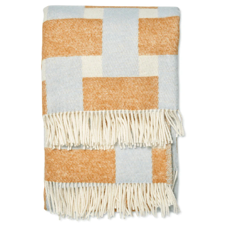 Weave Wool Plaid 130x180 cm, White / Blue / Terracotta