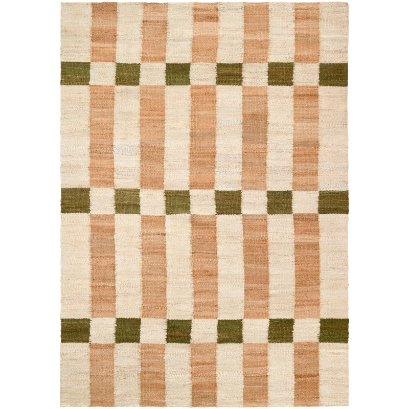 Checks Rug Natural / Green, 200x300 cm