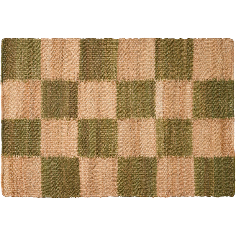 Chess Door Mat 60x90 cm, Natural Jute / Green