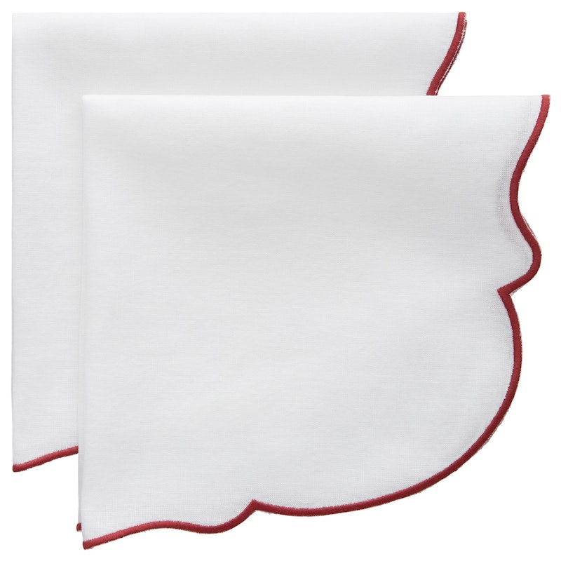 Gia Napkin 45x45 cm 2-pack, White / Burgundy