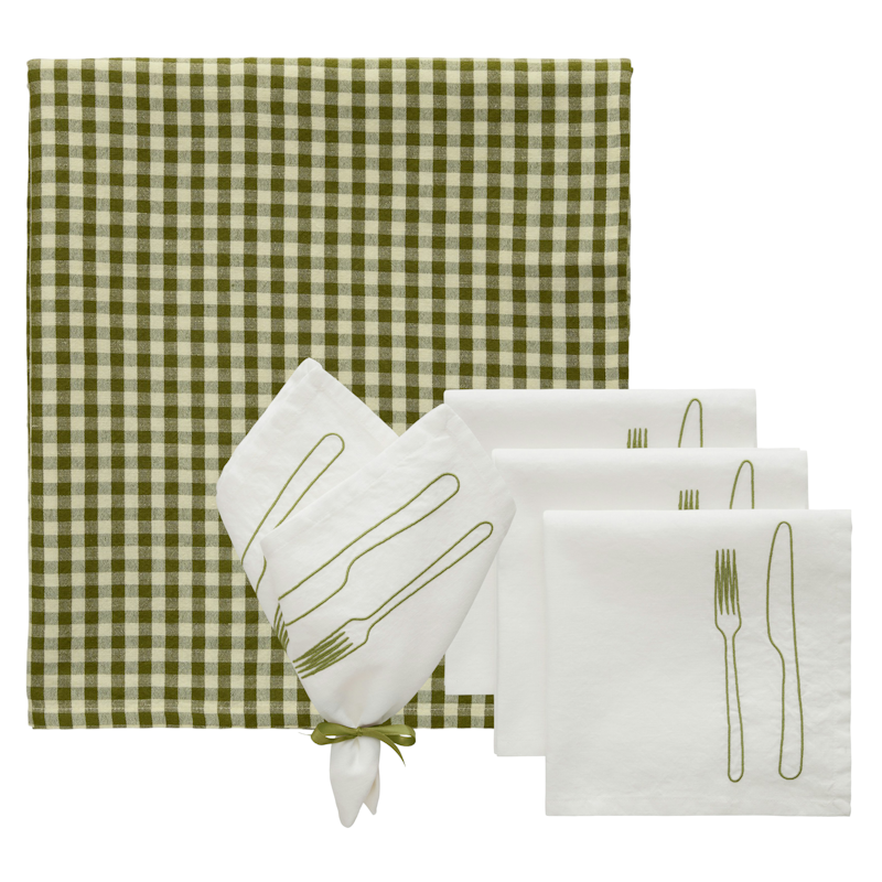 La Tavola / Oliva Textile Set 4 Napkins + Tablecloth, Olive / Green