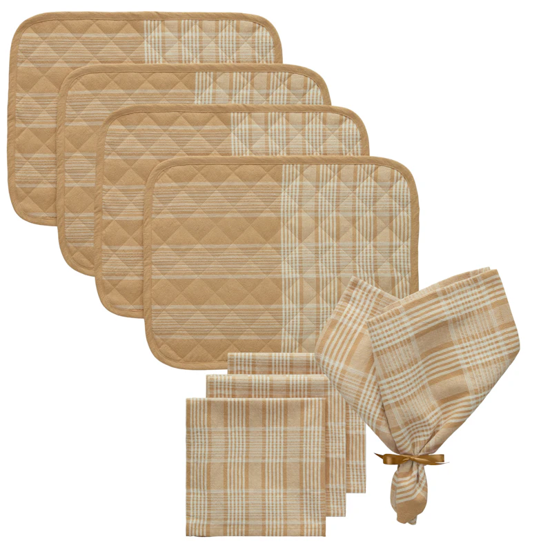 Rita Textile Set 4 Placemats + 4 Napkins, White / Beige