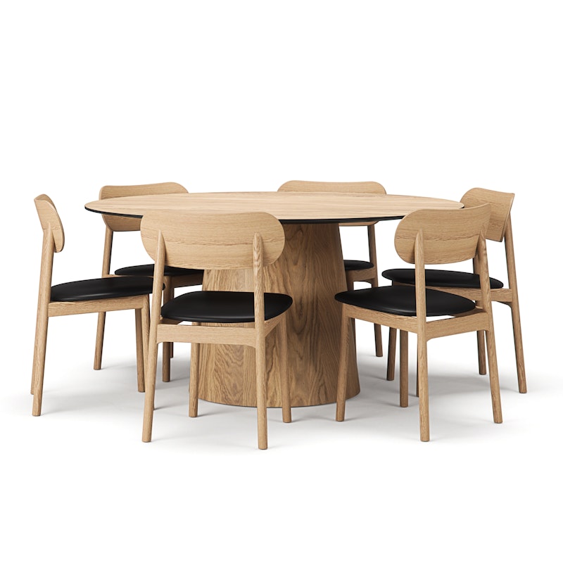 Social/Elephant Table Set 150 cm, Natural Oak / Black Leather
