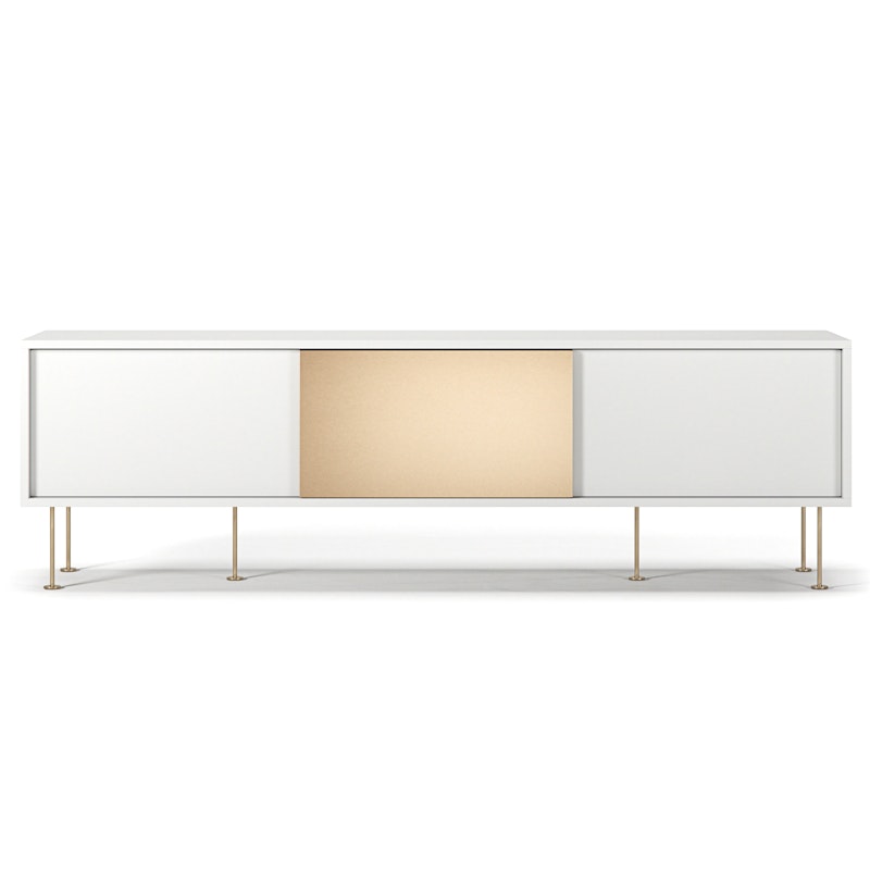 Vogue Media Bench 1 Brass Door With Legs 180 cm, White / Brass / Brass