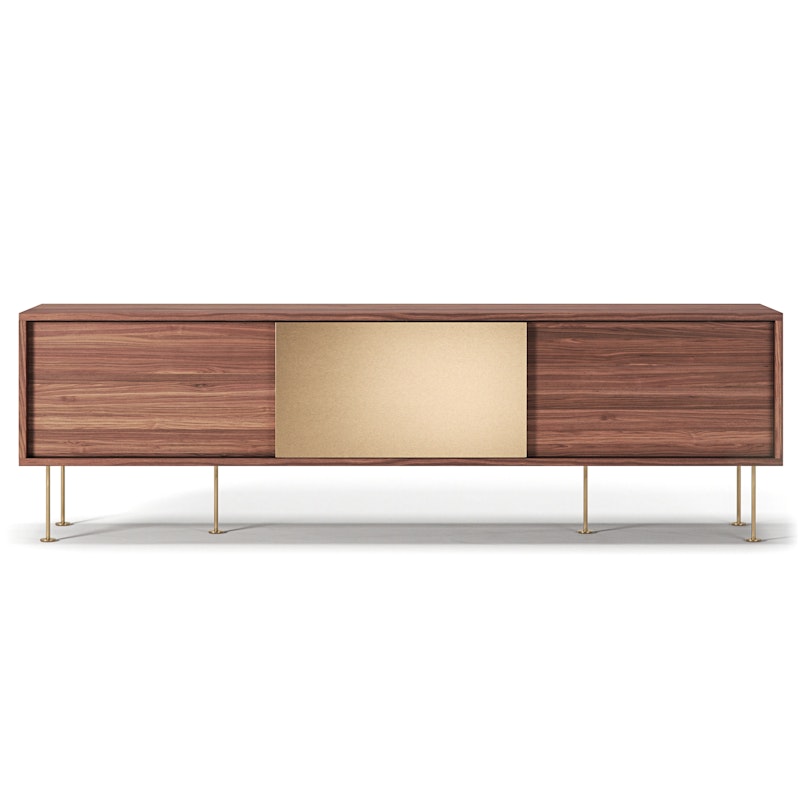 Vogue Media Bench 1 Brass Door With Legs 180 cm, Walnut / Brass / Brass