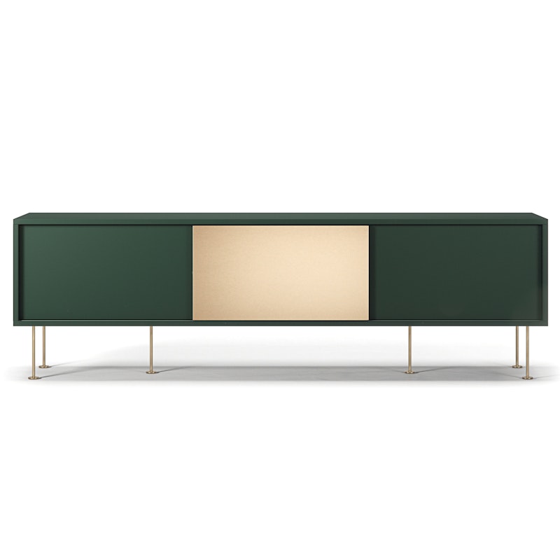Vogue Media Bench 1 Brass Door With Legs 180 cm, Green / Brass / Brass
