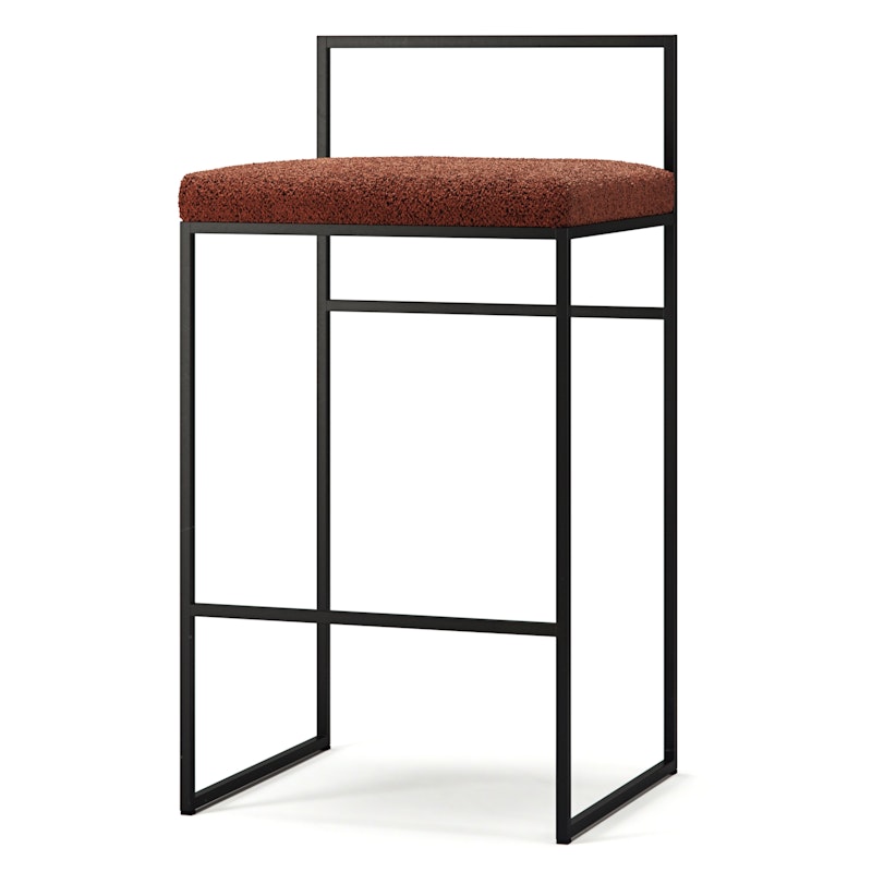 Bar Stool With Backrest 80 cm, Black / Rust Bouclé