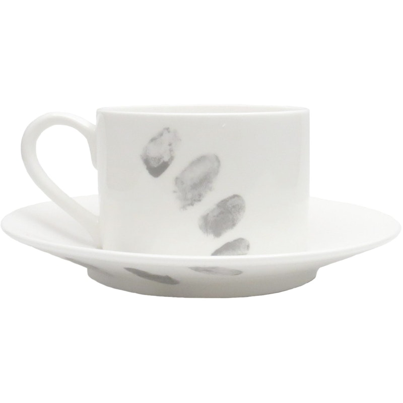 Fingerprint Cup with Saucer L, Dark Grey