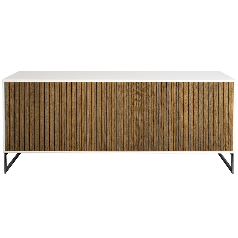 Line Burned Walnut Sideboard 4 Doors, White/Chrome