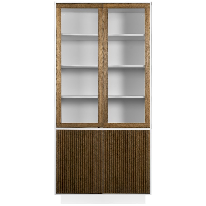 Line Burned Walnut Display Cabinet, White