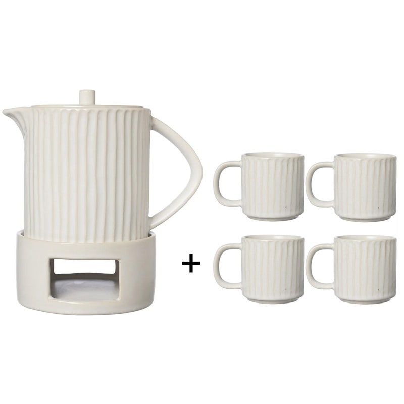 Mulled Wine Jug With 4 Mulled Wine Mugs, Natural White