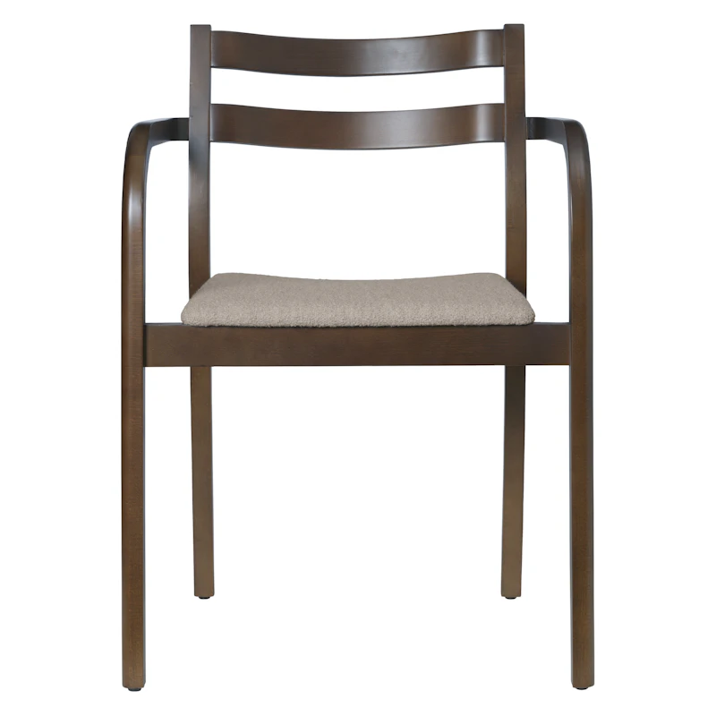 Boda Armchair with armrests in soft bouclé, Dark Stained Beech / Natural