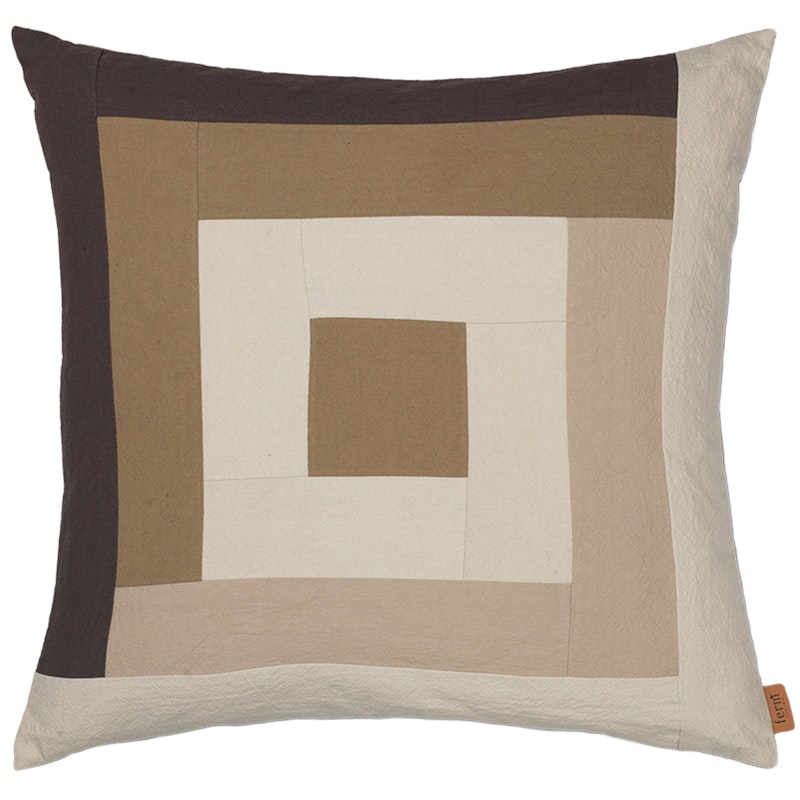 Border Patchwork Cushion 50x50 cm, Dark Sand / Coffee