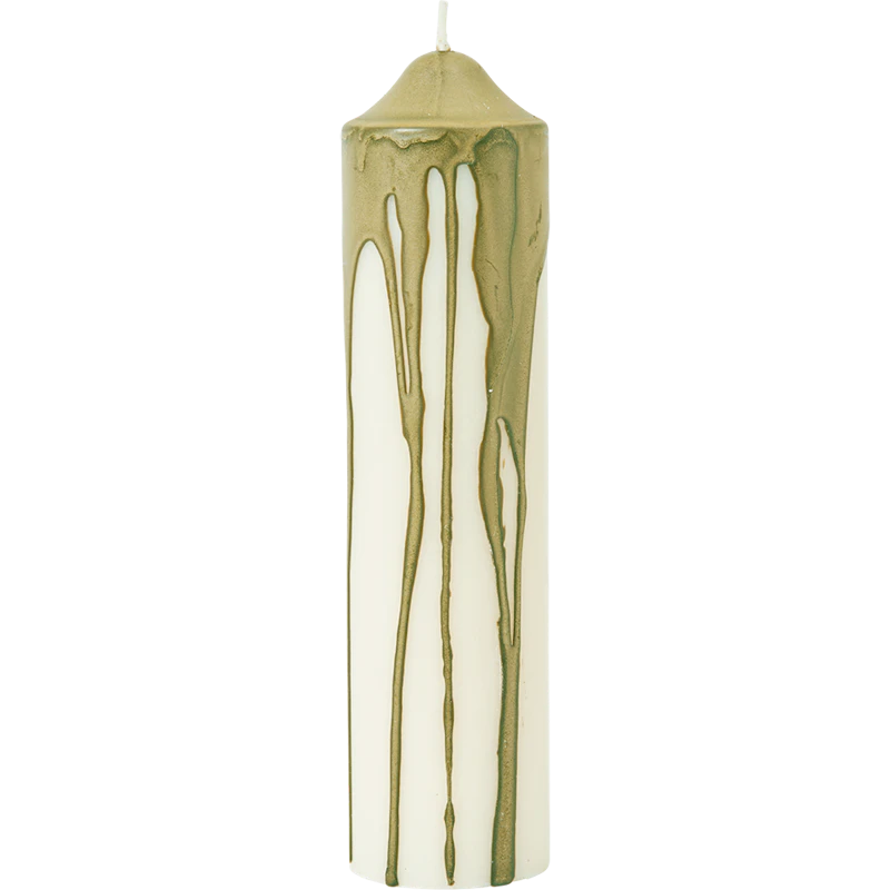 Dryp Pillar Candle 20 cm, Olive Green