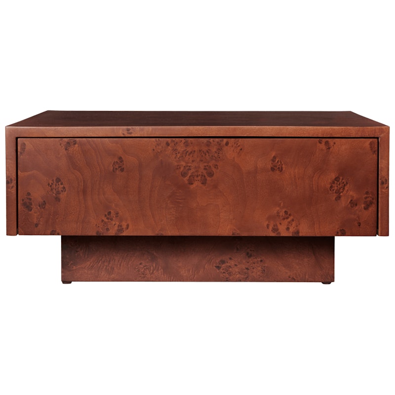 Burl Coffee Table With Storage 70x70 cm, Dark stained Burlwood