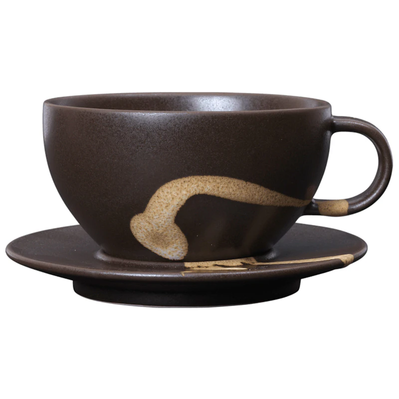 Koyo Tea Cup With Saucer, Dark Brown