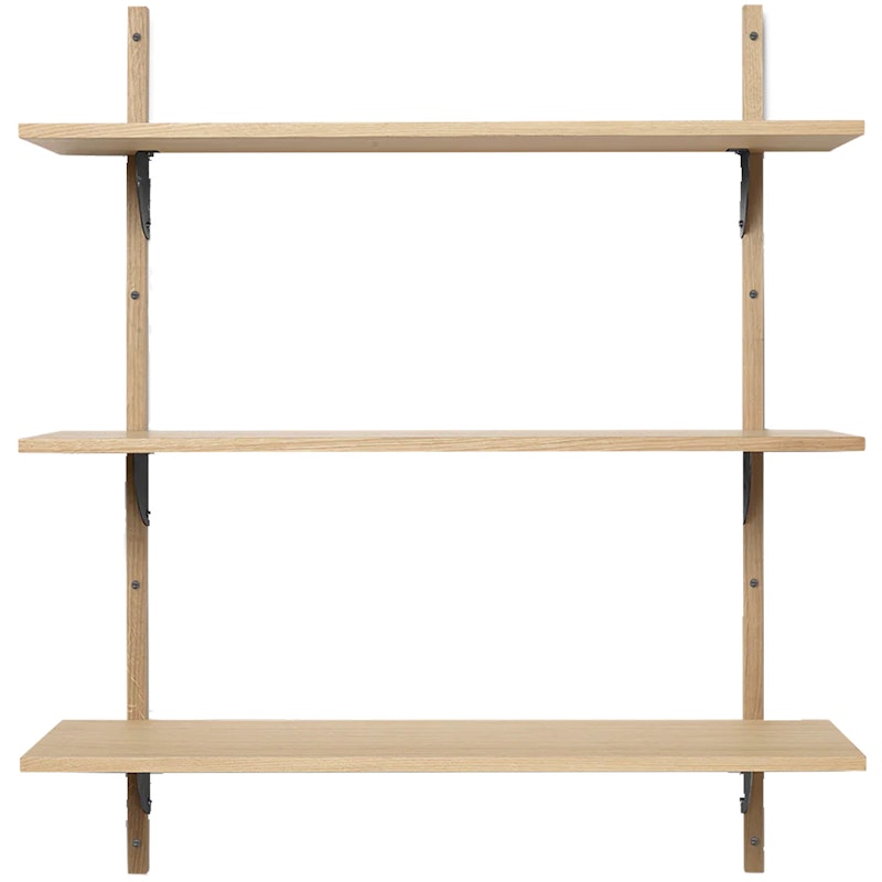 Sector Tripple Wide Shelf 87x102 cm, Oak/Black Brass