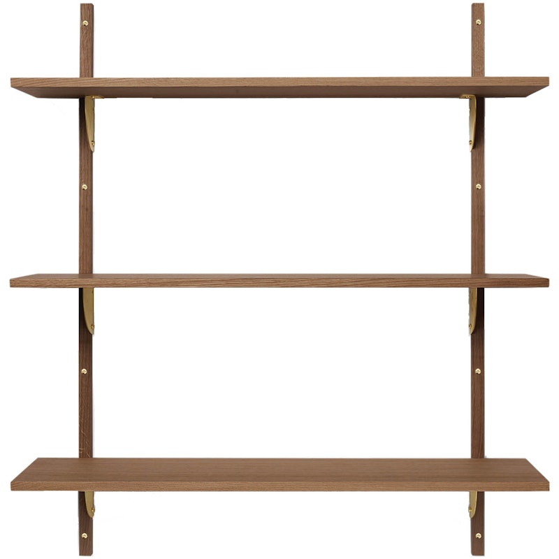 Sector Tripple Wide Shelf 87x102 cm, Brass/Smoked Oak