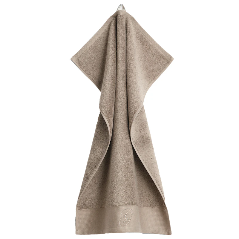 Embroidery Towel 50x70 cm White, Taupe Beige