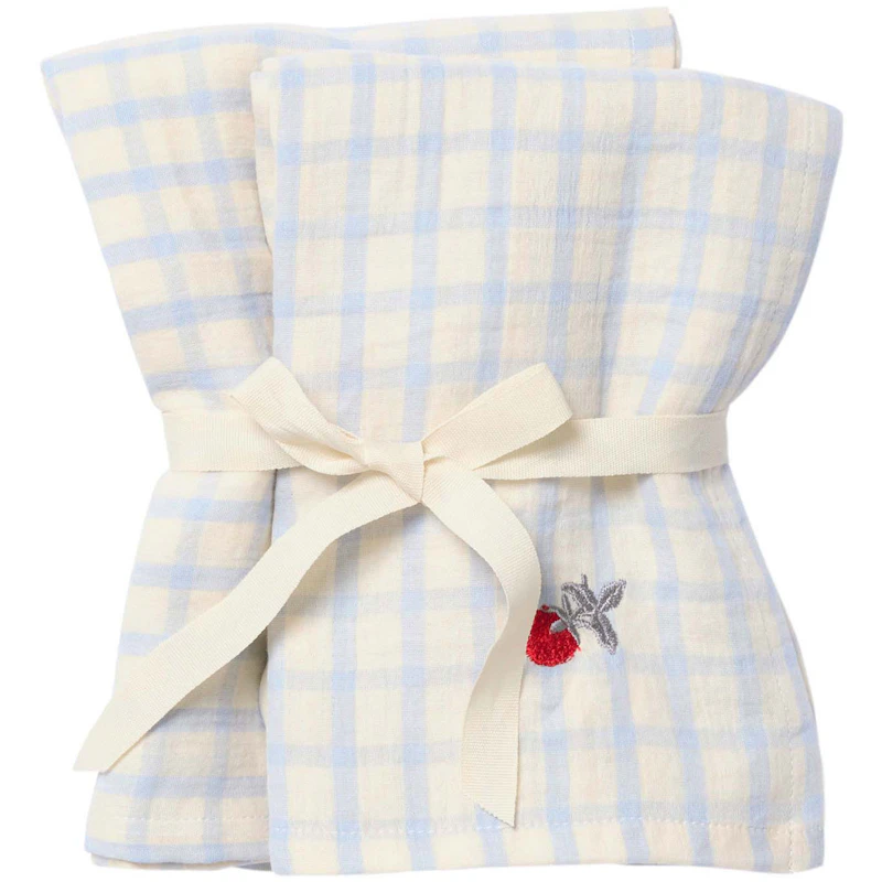 Gingham Sky Blue Muslin Blanket 2-pack, 60x60 cm