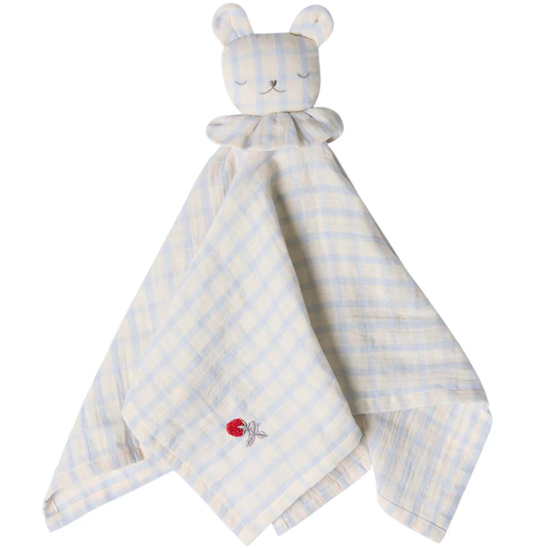 Gingham Sky Blue Muslin Cuddle Cloth Bear