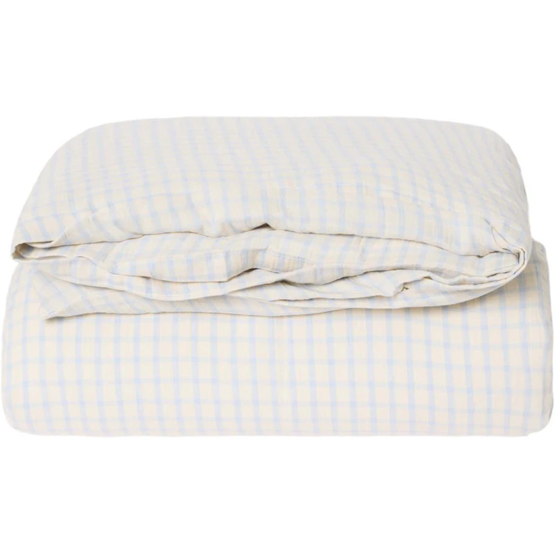 Gingham Sky Blue Muslin Duvet Cover Single, 210x150 cm