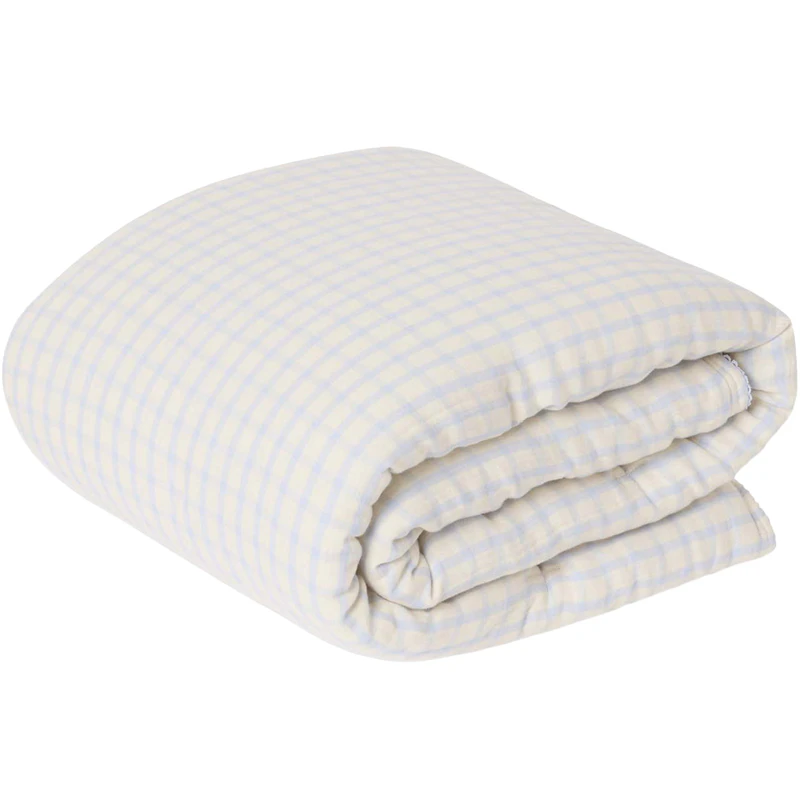 Gingham Sky Blue Muslin Filled Blanket, 100x140 cm